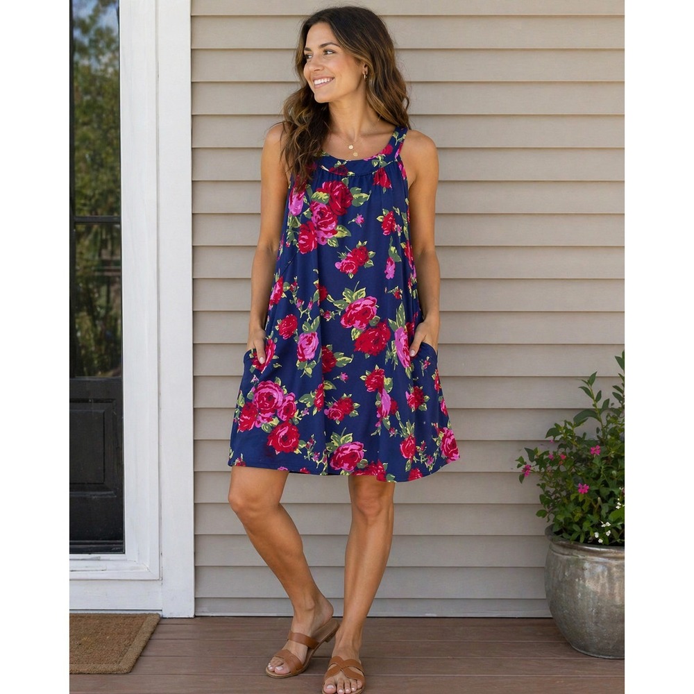 Betsey Johnson Black Red Green Floral Halter Shift Dress Size 2
